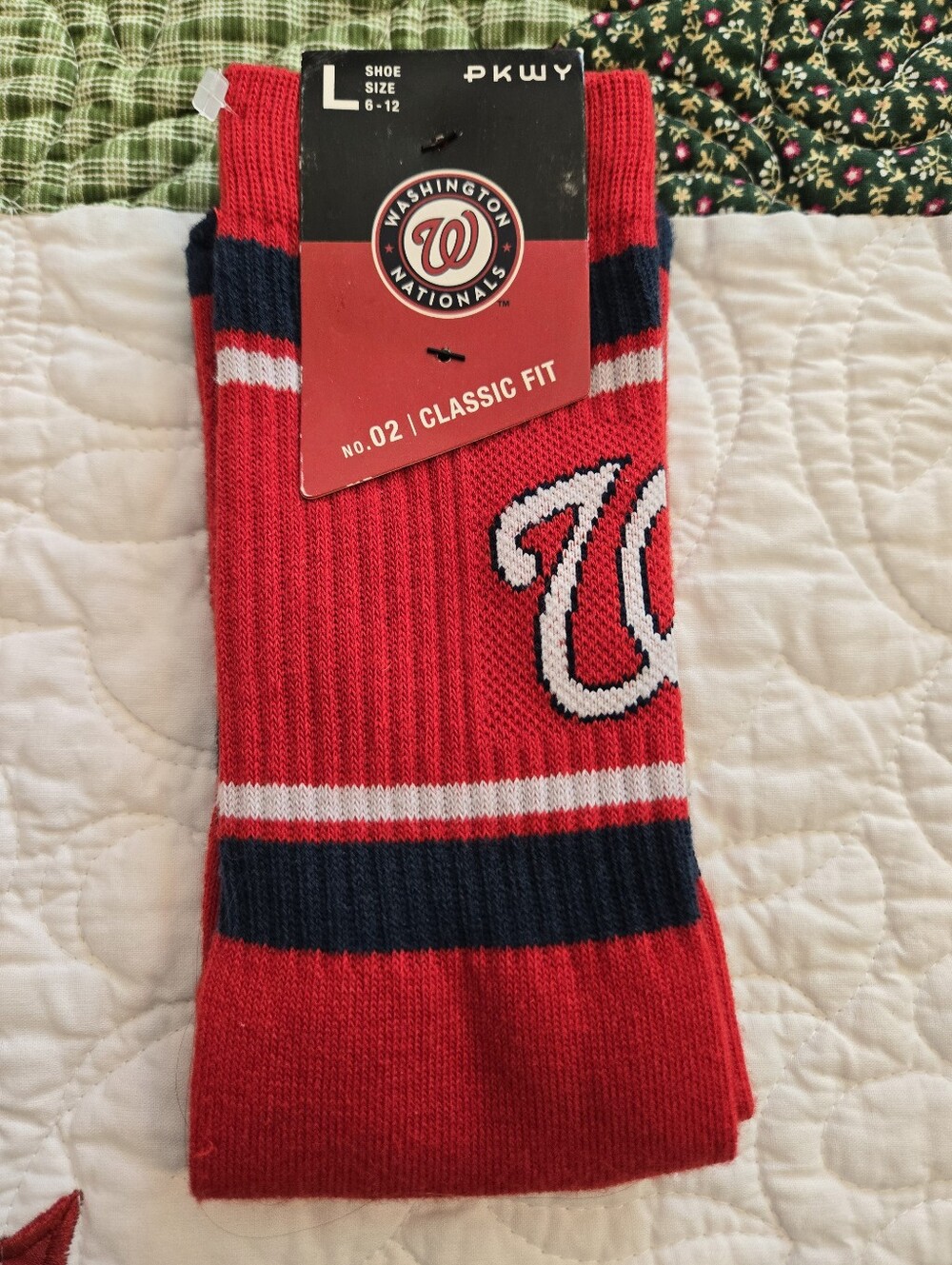 MLB Washington Nationals Red Crew Socks with Navy & White Stripes L 6-12